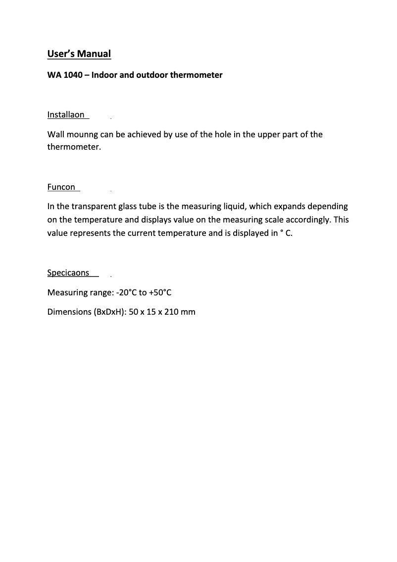 Page 1 de la notice Manuel utilisateur Techno Line WA 1040