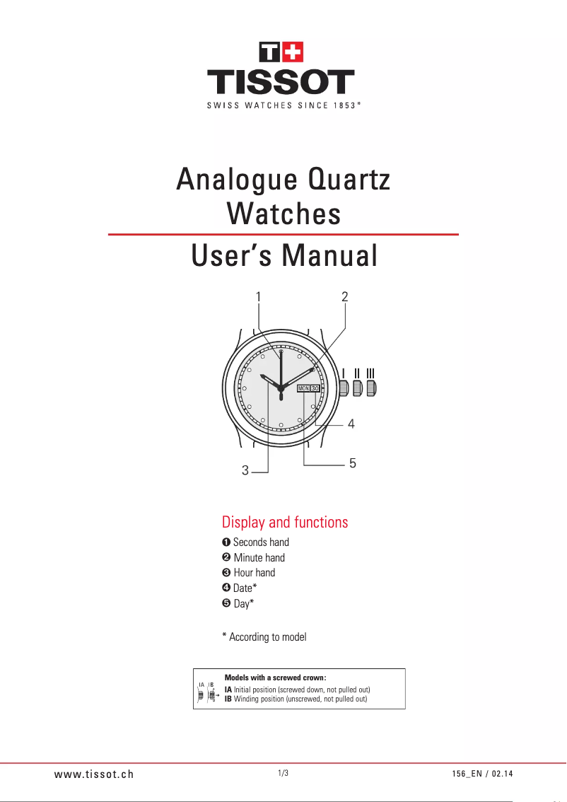 Page 1 de la notice Manuel utilisateur Tissot T-Wave T1122101111300