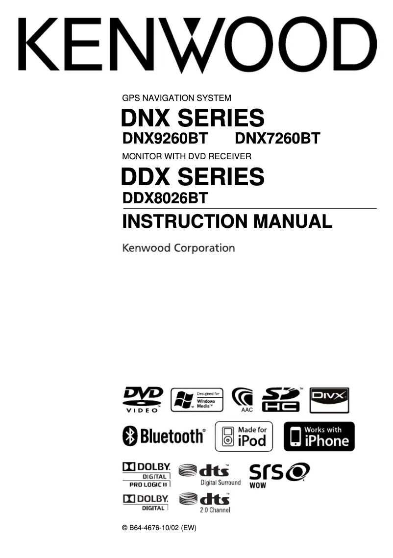 Page 1 de la notice Manuel utilisateur Kenwood DNX7260BT