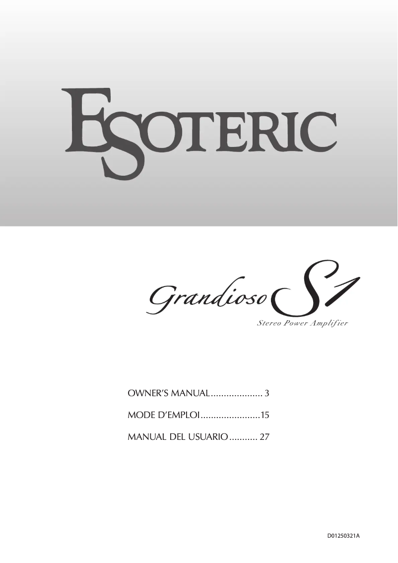 Page 1 de la notice Manuel utilisateur Esoteric Grandioso S1