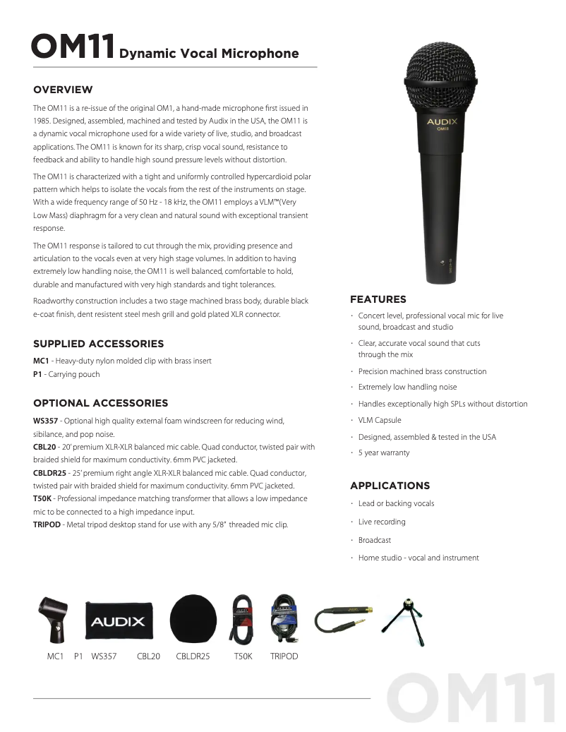 Page 1 de la notice Manuel utilisateur Audix OM11