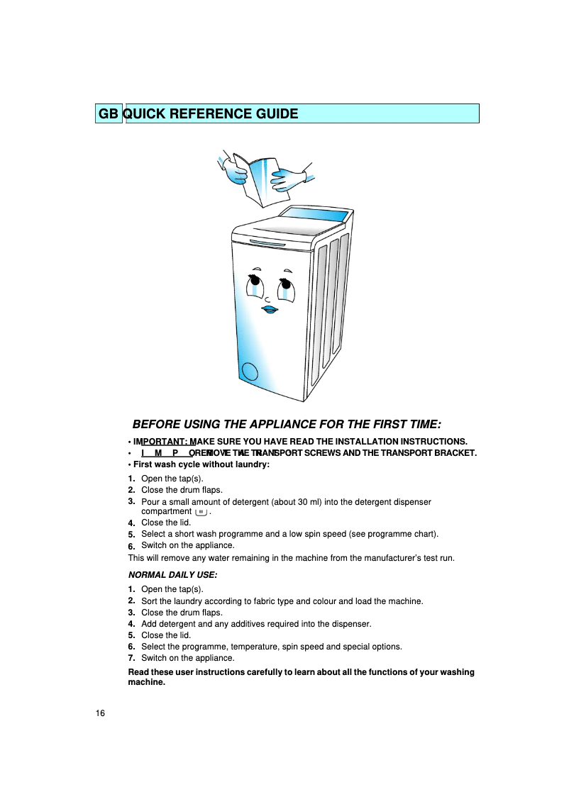 Página 1 del manual Manual de usuario Whirlpool AWT 2055