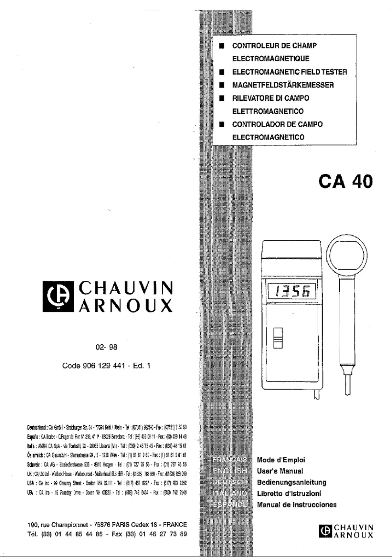 Página 1 del manual Manual de usuario Chauvin Arnoux C.A 40
