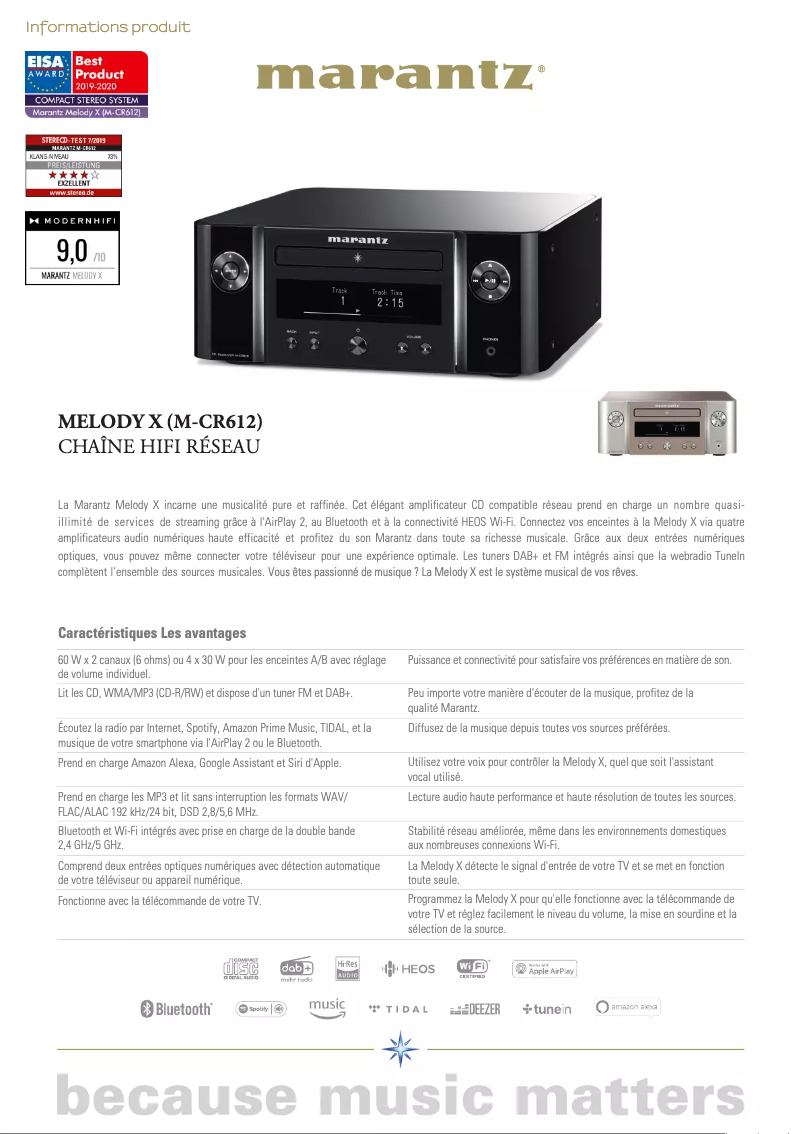 Page 1 de la notice Fiche technique Marantz Melody X M-CR612