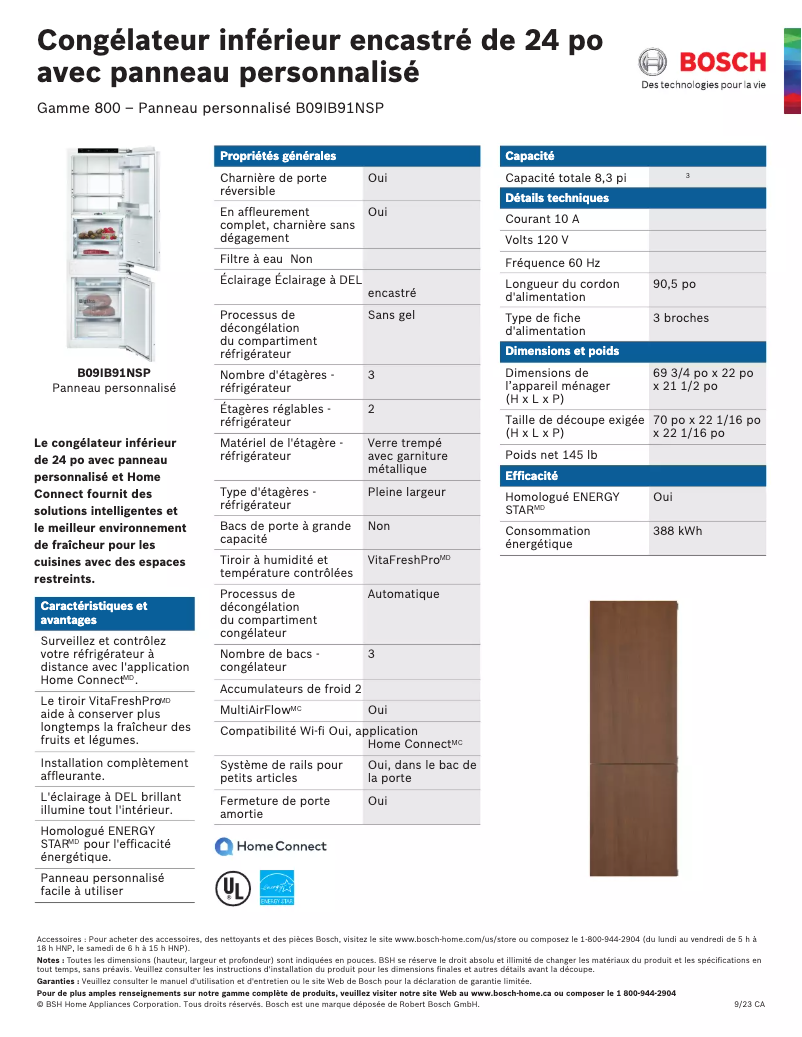 Page 1 de la notice Fiche technique Bosch B09IB91NSP