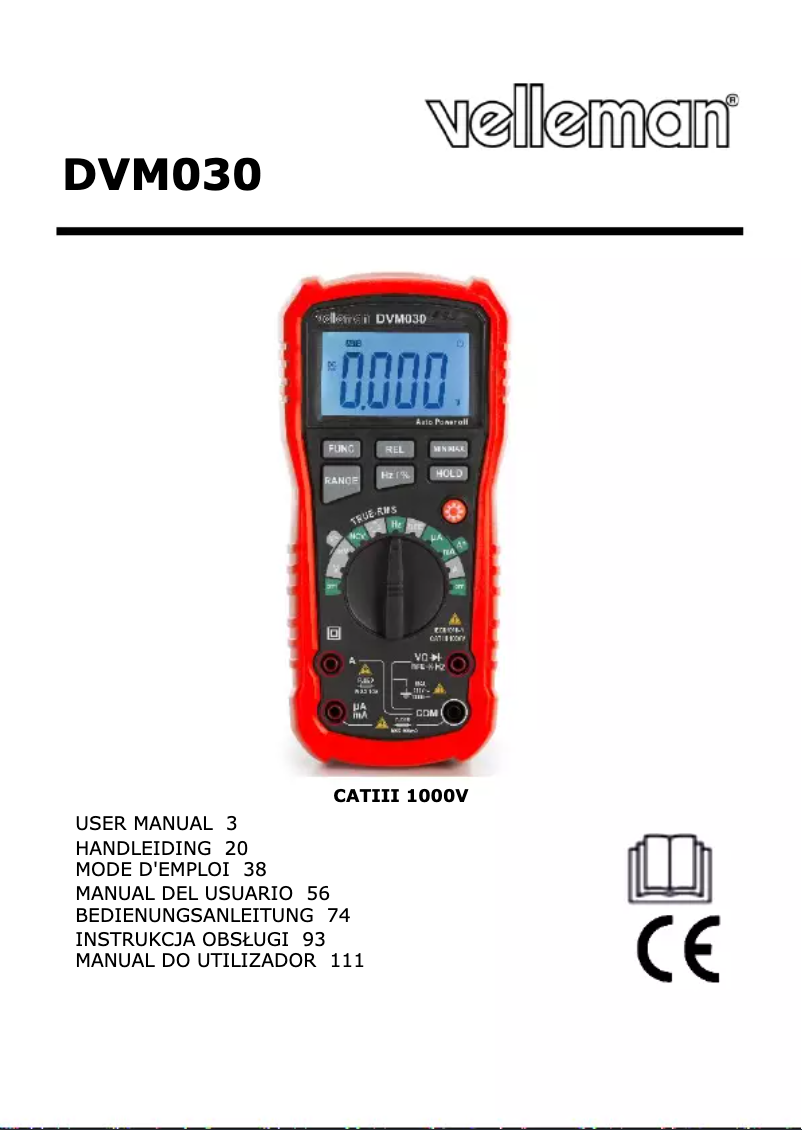 Page 1 de la notice Manuel utilisateur Velleman DVM030