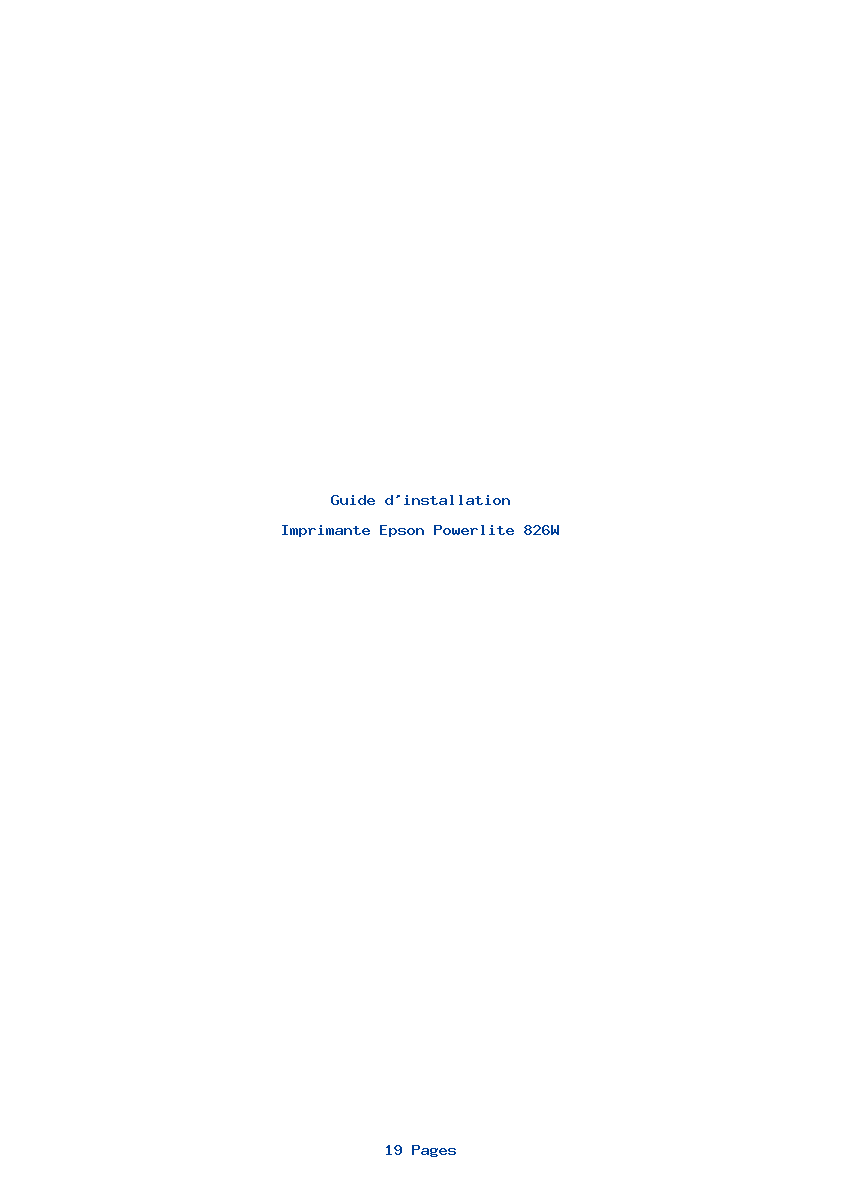 Page 1 de la notice Guide d'installation Epson Powerlite 826W