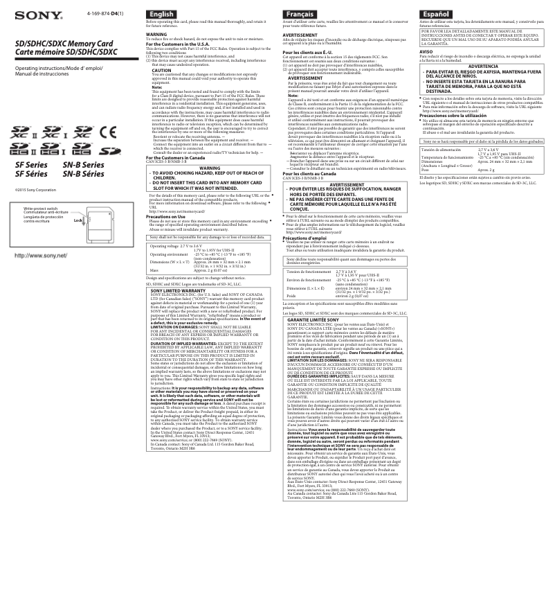 Page n°1 - Manuel utilisateur Sony SN-BA16