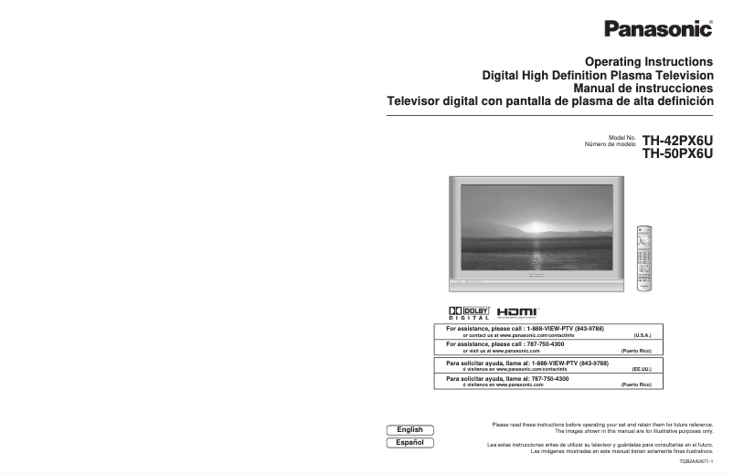 Page 1 of the manual User Manual Panasonic TH-42PX6U