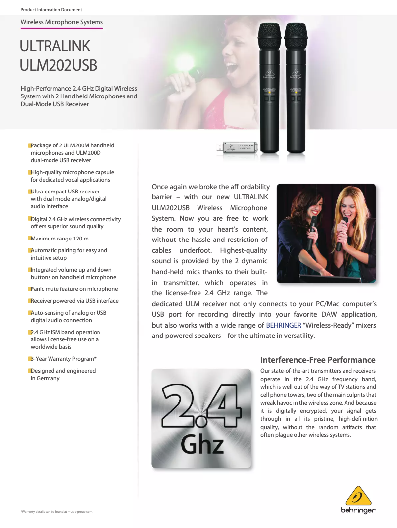 Página 1 del manual Ficha técnica Behringer Ultralink ULM202USB