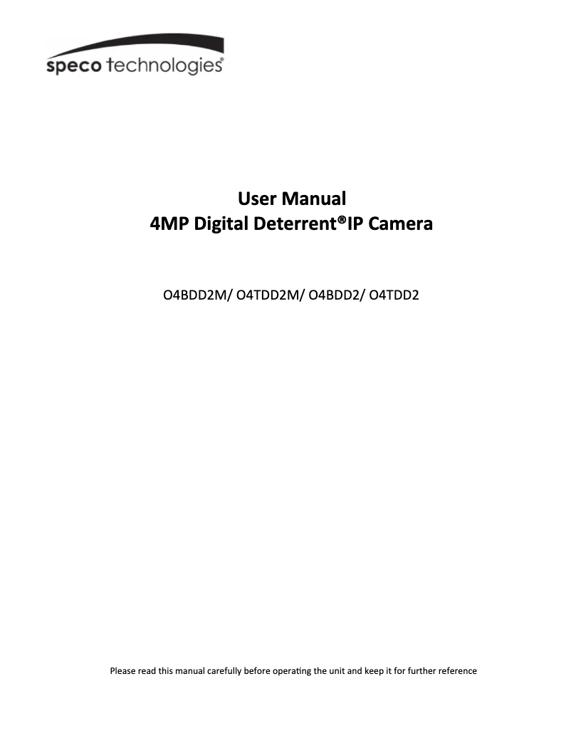 Page 1 of the manual User Manual Speco Technologies O4BDD2M