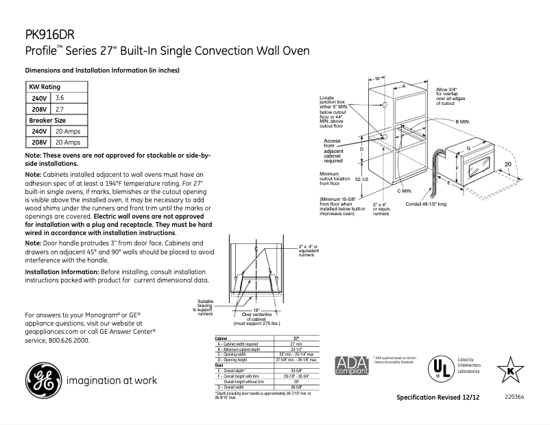 Page n°1 - Fiche technique GE PK916DRCC