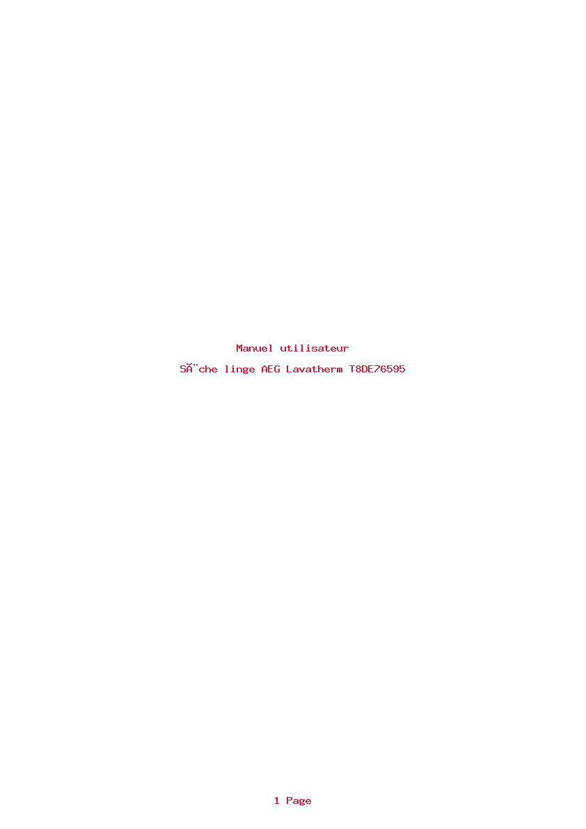 Page 1 de la notice Manuel utilisateur AEG Lavatherm T8DE76595