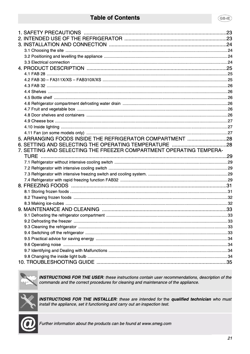 Página 1 del manual Manual de usuario Smeg FAB30AZ6