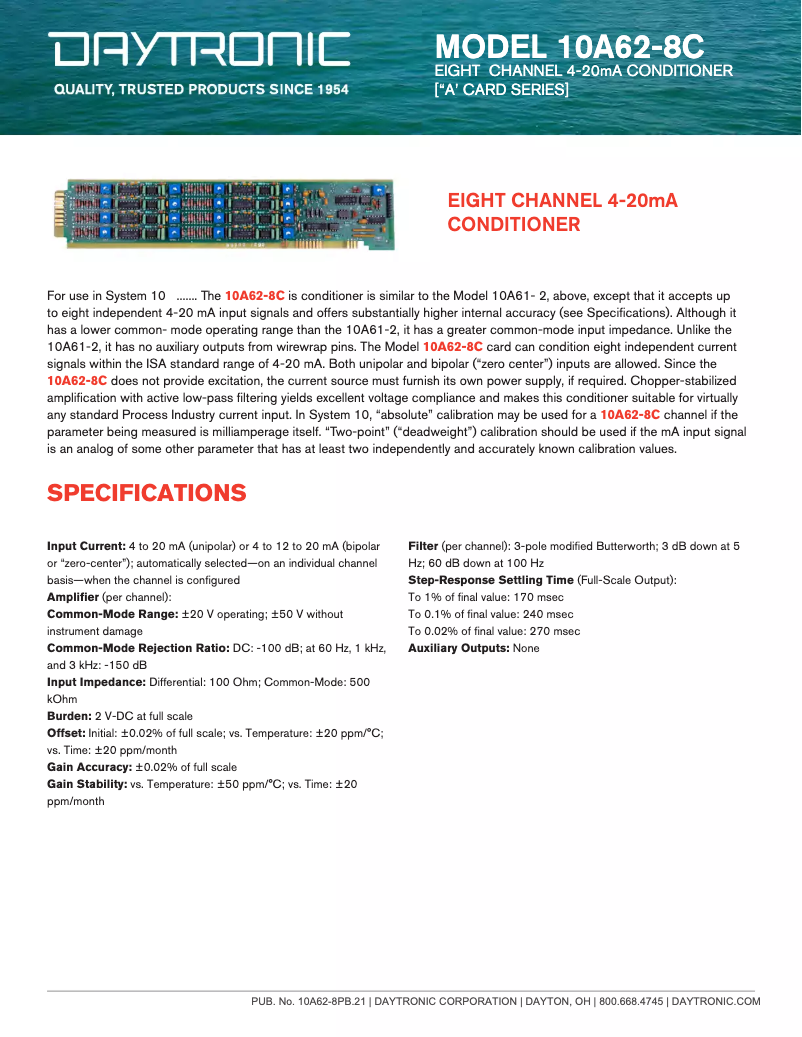 Page 1 de la notice Fiche technique Daytronic 10A62-8C