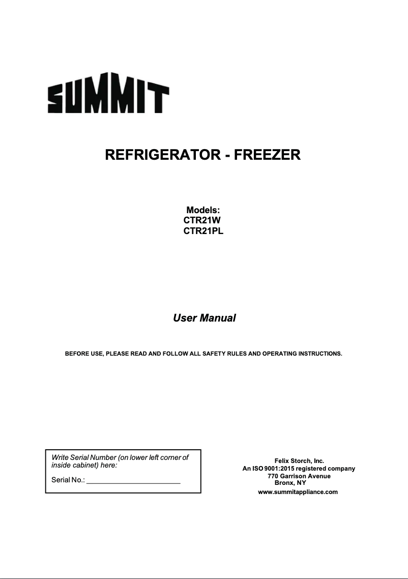 Page 1 de la notice Manuel utilisateur Summit CTR21PL