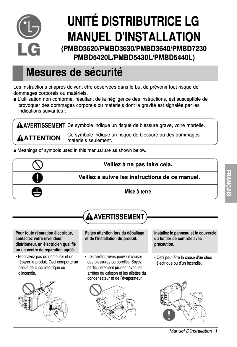 Page 1 de la notice Guide d'installation LG PMBD3630
