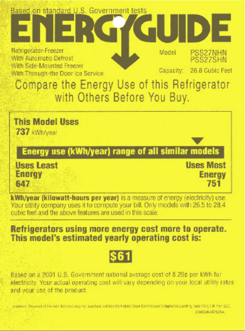 Página 1 del manual Etiqueta energética GE PSS27NHNBB