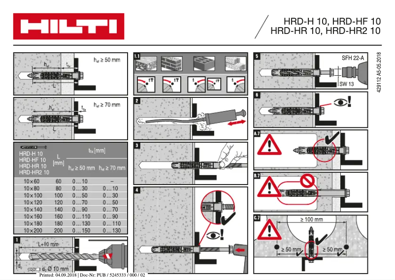 Page 1 de la notice Instructions / montage Hilti HRD-H