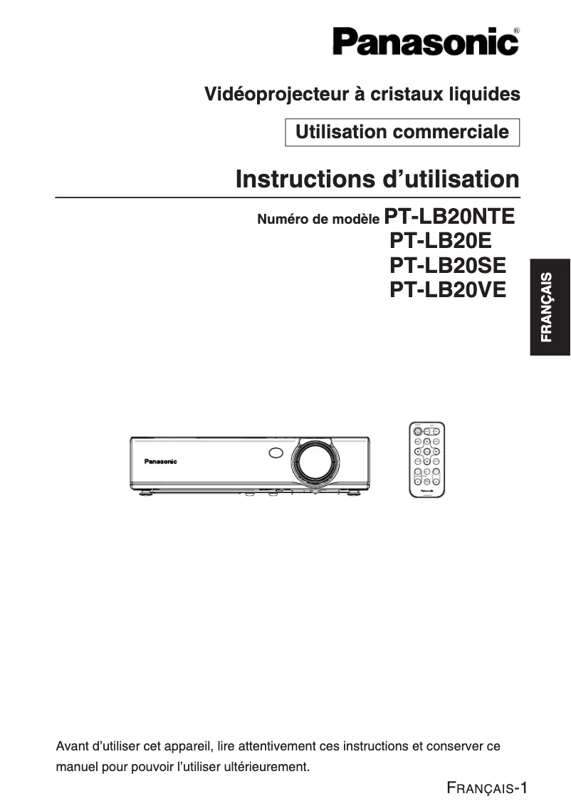 Page 1 of the manual User Manual Panasonic PT-LB20NTE