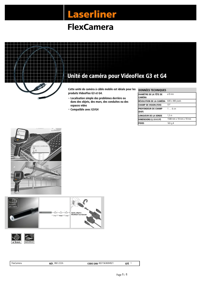 Page 1 de la notice Fiche technique Laserliner Flex Camera