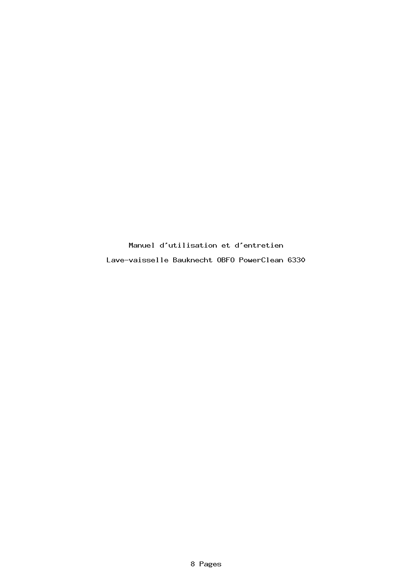 Page 1 de la notice Manuel d'utilisation et d'entretien Bauknecht OBFO PowerClean 6330