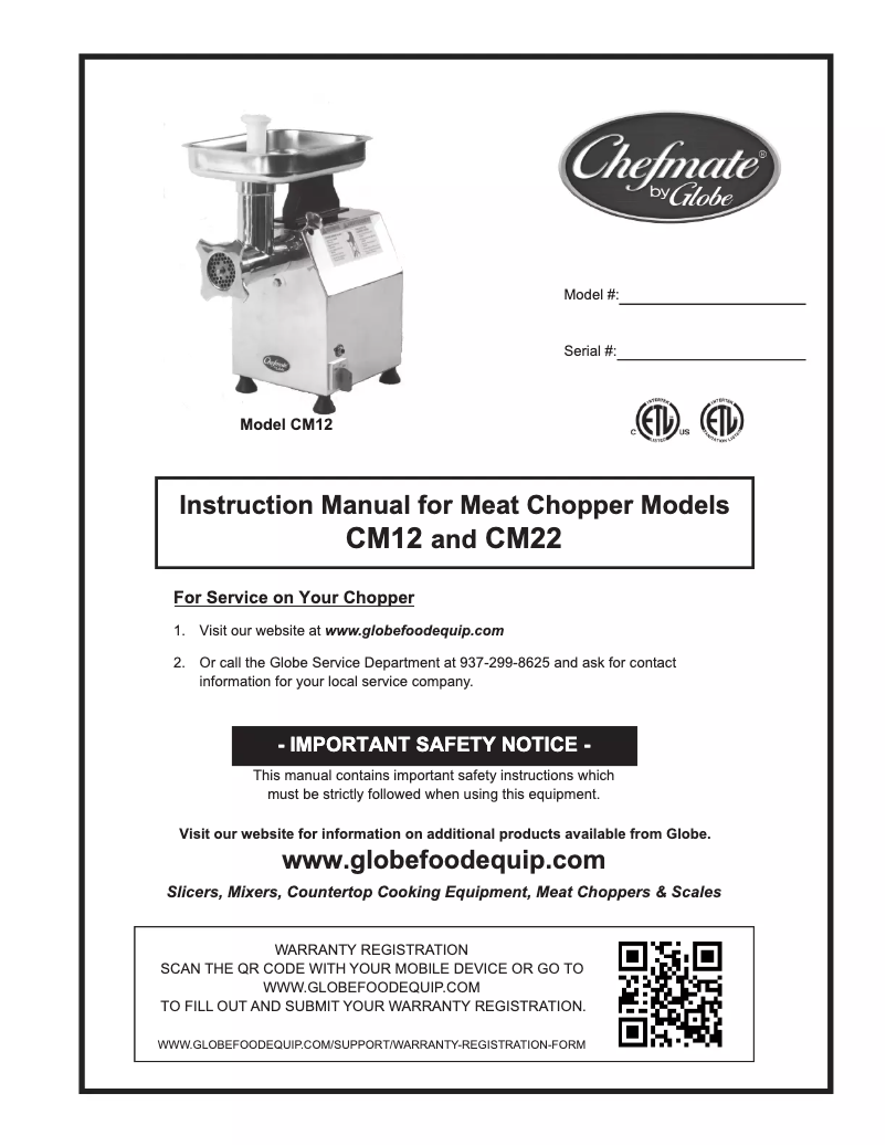 Page 1 de la notice Manuel utilisateur Globe CM12