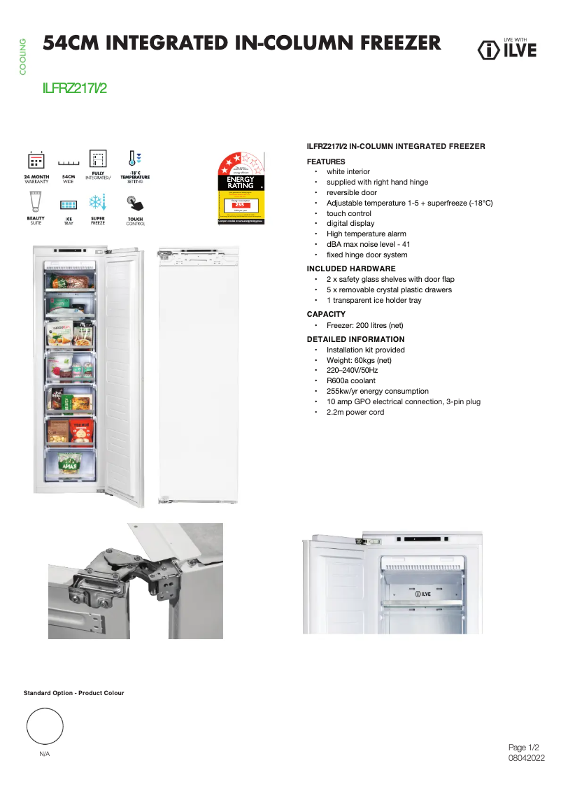 Page 1 de la notice Fiche technique Ilve ILFRZ21712
