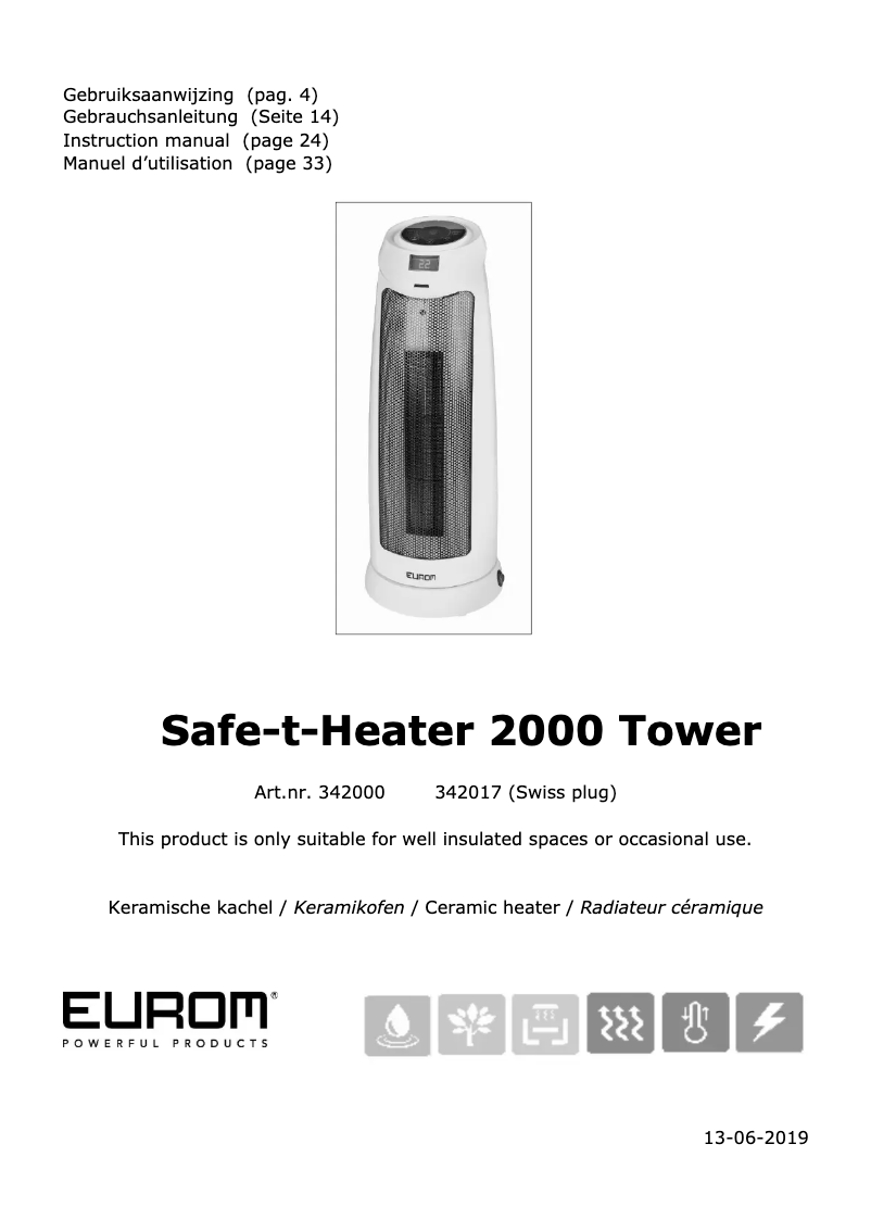 Page 1 de la notice Manuel utilisateur Eurom Safe-t-Heater 2000T-RC