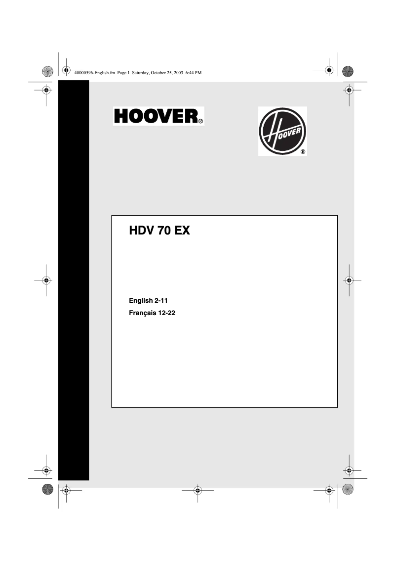Página 1 del manual Manual de usuario Hoover HDV 70 EX