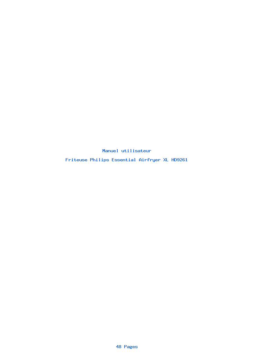 Page 1 de la notice Manuel utilisateur Philips Essential Airfryer XL HD9261