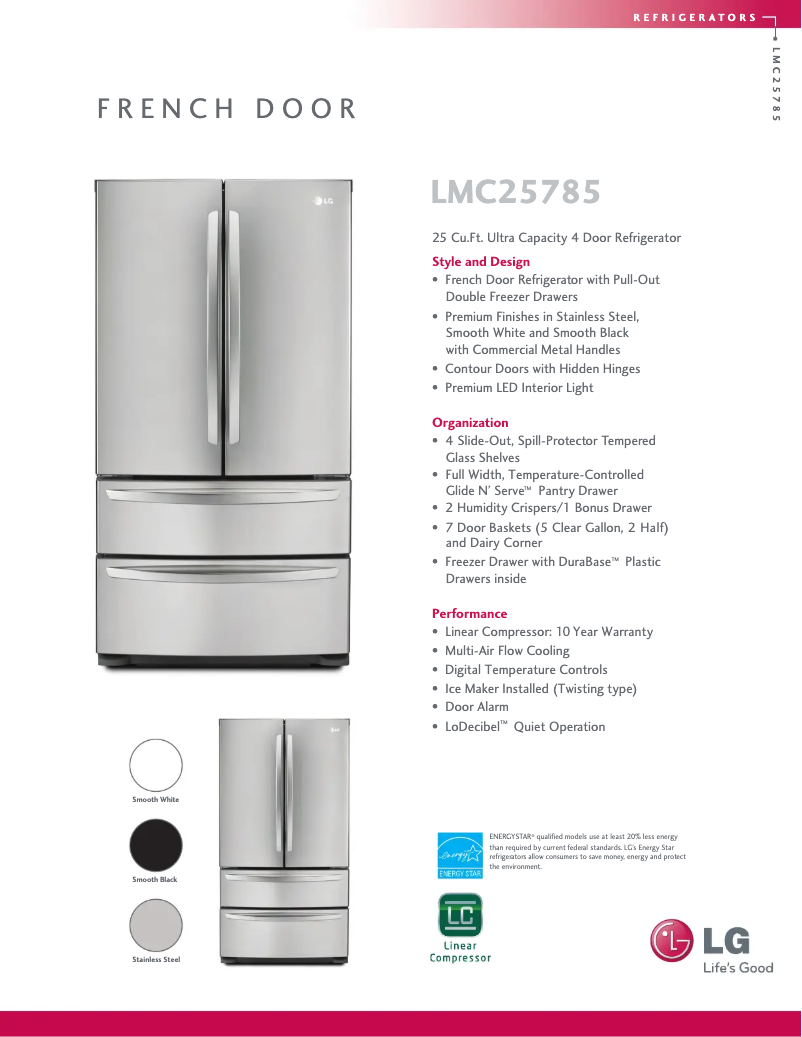 Page 1 de la notice Fiche technique LG LMC25785ST