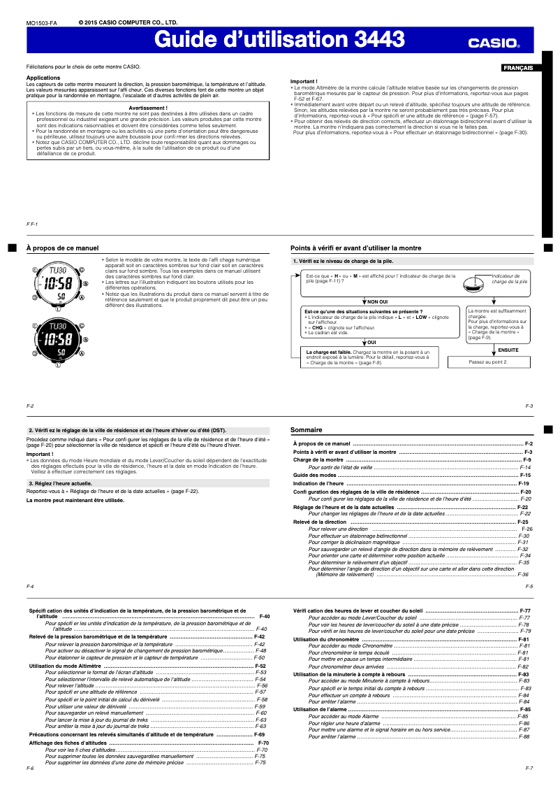 Page 1 de la notice Manuel utilisateur Casio PRG-330-1ER