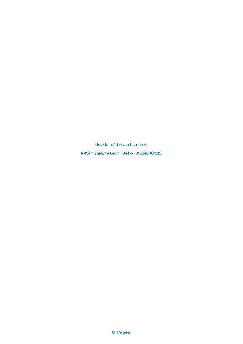 Page 1 de la notice Guide d'installation Beko BSSA200M2S