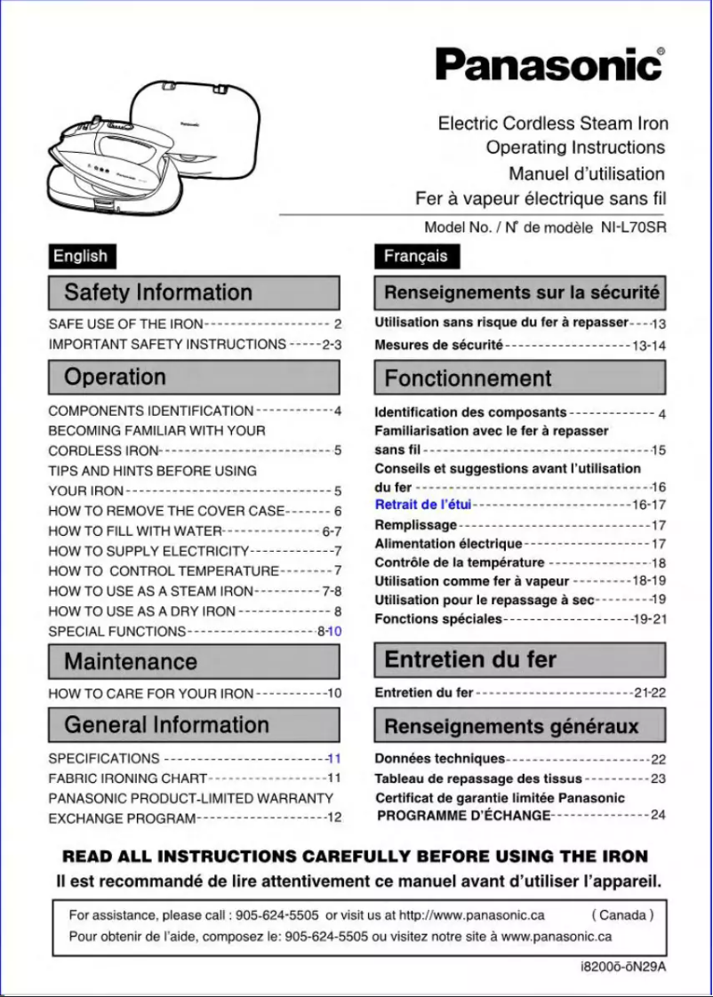 Page 1 de la notice Manuel utilisateur Panasonic NI-L70SR