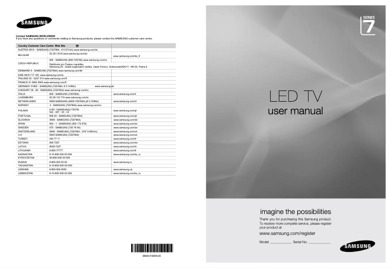 Page 1 de la notice Manuel utilisateur Samsung UE46B7090WP