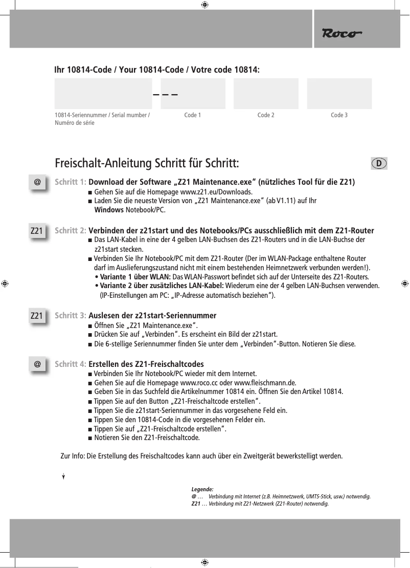 Page 1 de la notice Manuel utilisateur Roco 10814