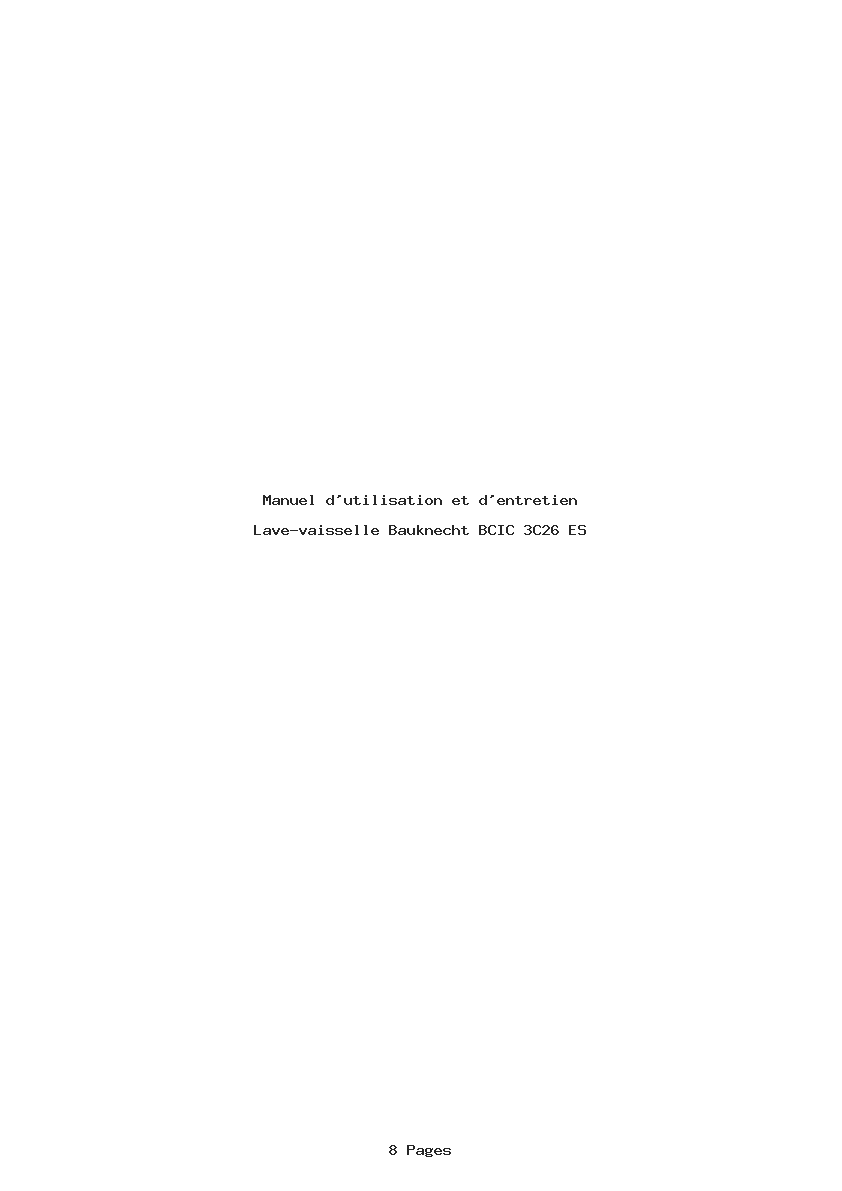 Page 1 de la notice Manuel d'utilisation et d'entretien Bauknecht BCIC 3C26 ES