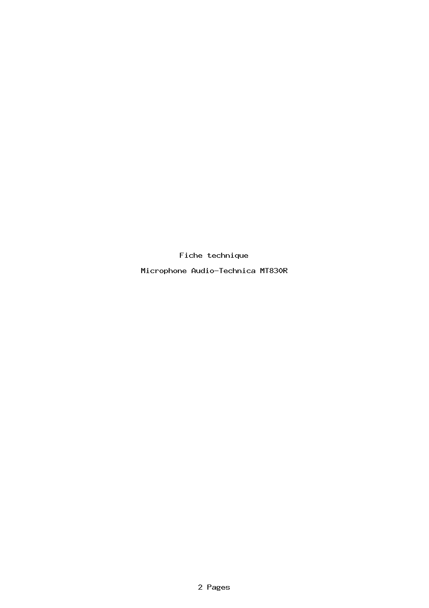 Page 1 de la notice Fiche technique Audio-Technica MT830R