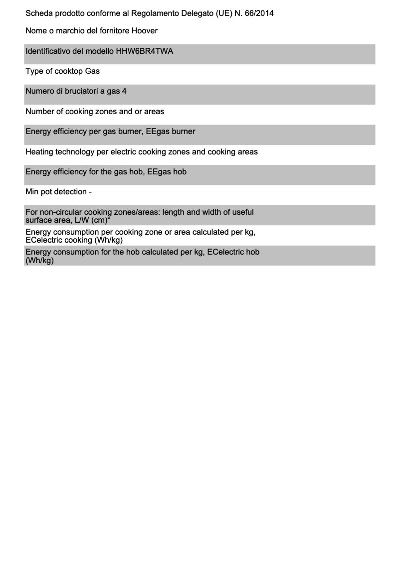 Page 1 de la notice Fiche technique Hoover HHW6BR4TWA