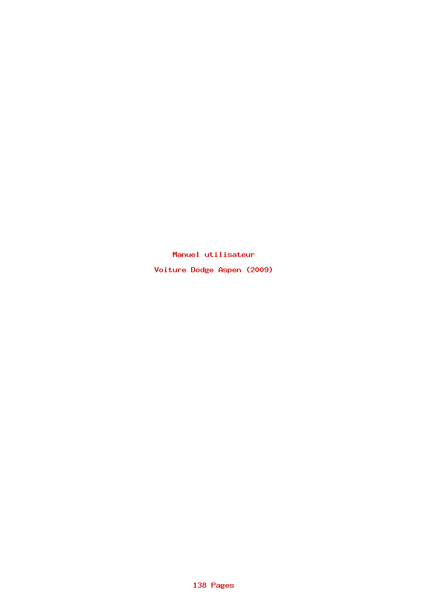 Page 1 de la notice Manuel utilisateur Dodge Aspen (2009)