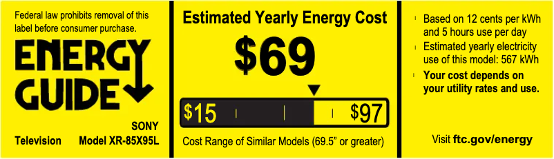 Page 1 de la notice Label énergétique Sony XR-85X95L
