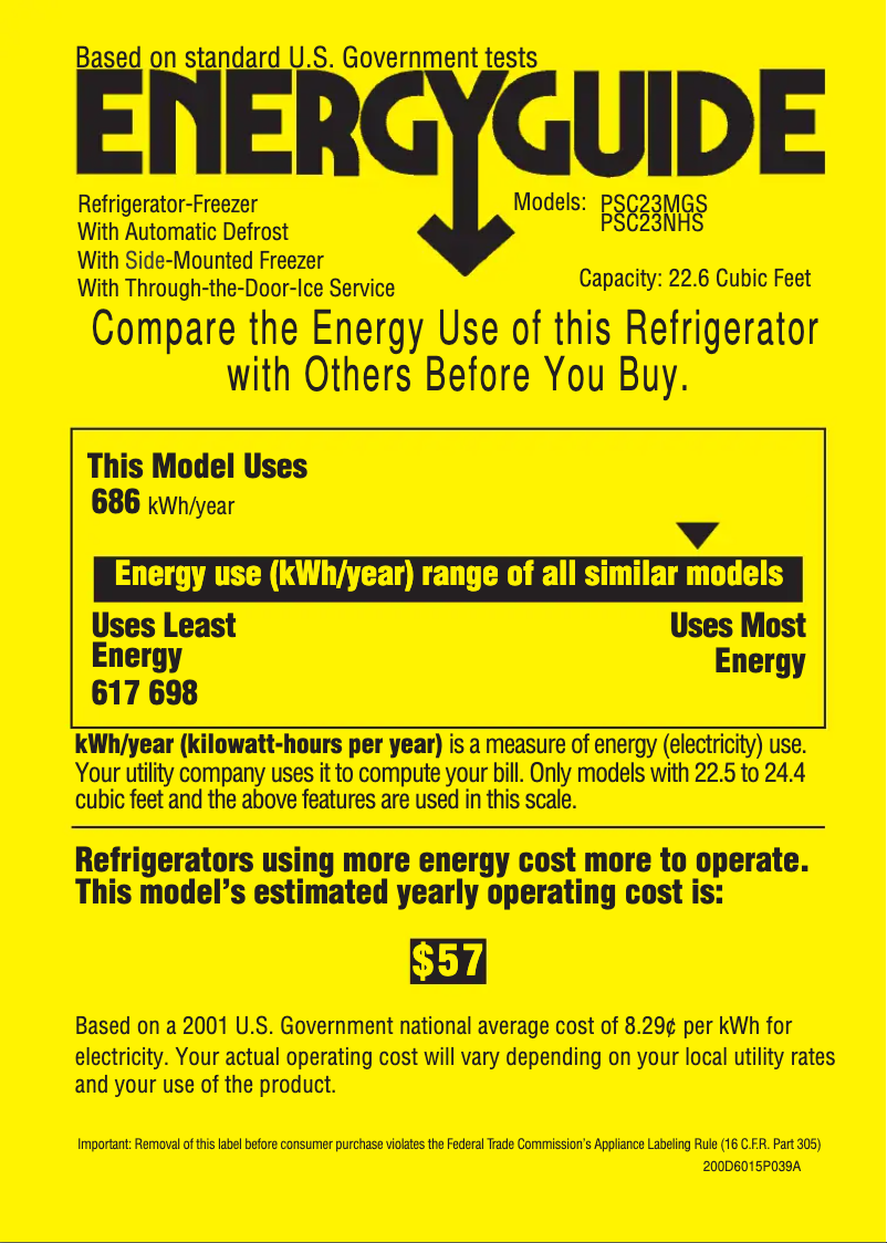 Page n°1 - Label énergétique GE Profile CustomStyle PSC23MGSBB