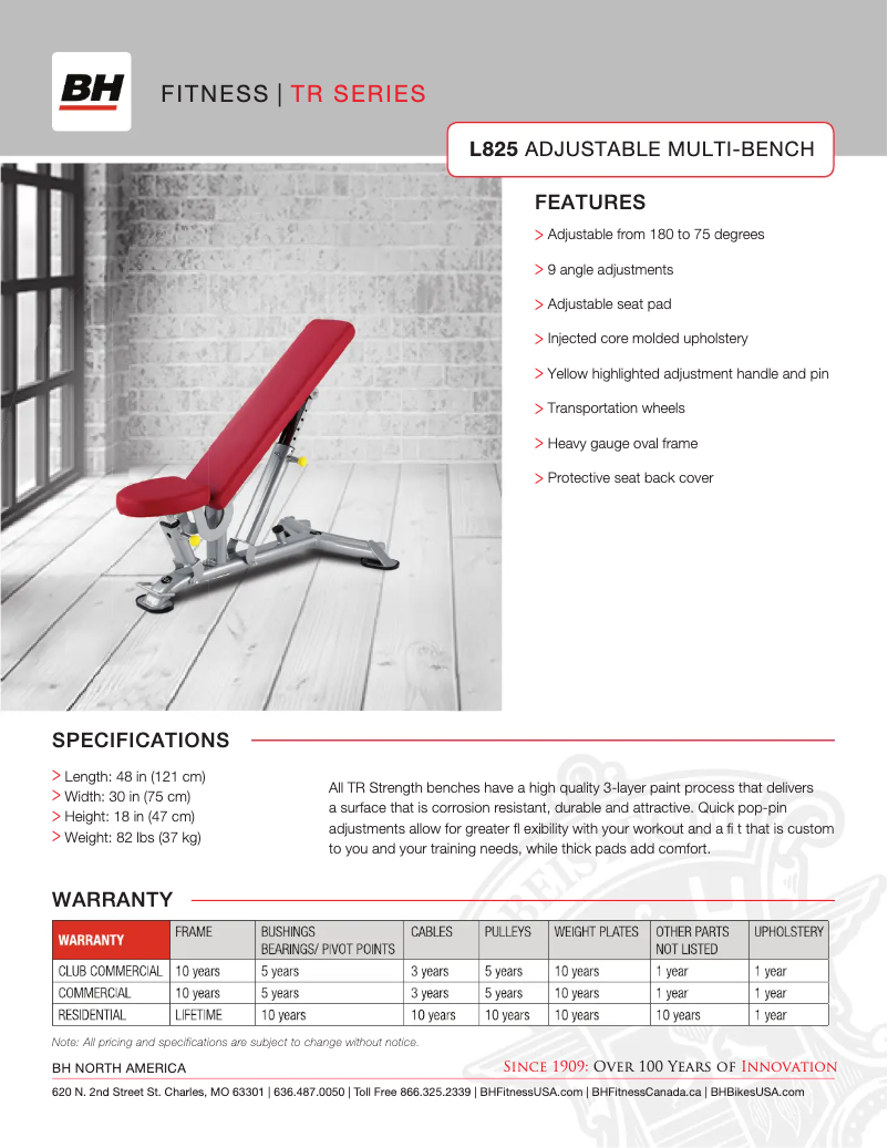 Page 1 de la notice Fiche technique BH Fitness L825