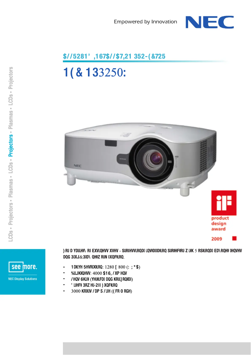 Page 1 de la notice Fiche technique NEC NP3250W