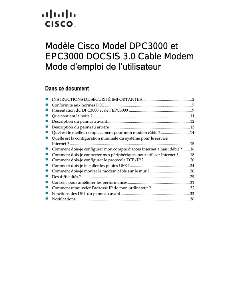 Page 1 de la notice Manuel utilisateur Cisco DPC3000