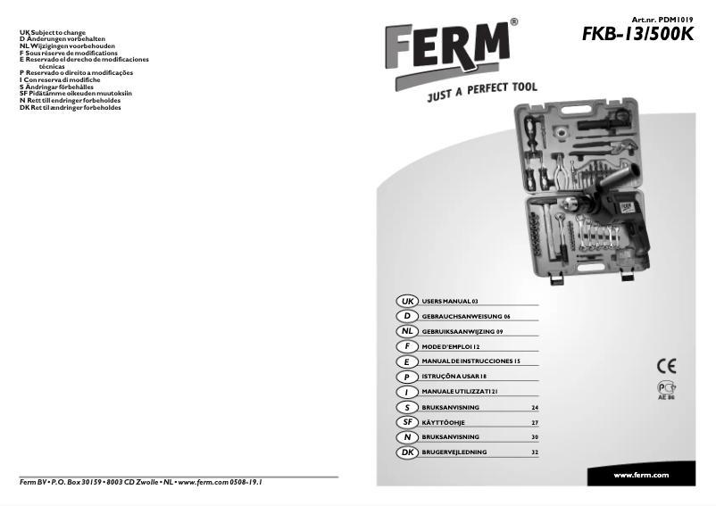 Page 1 de la notice Manuel utilisateur Ferm PDM1019
