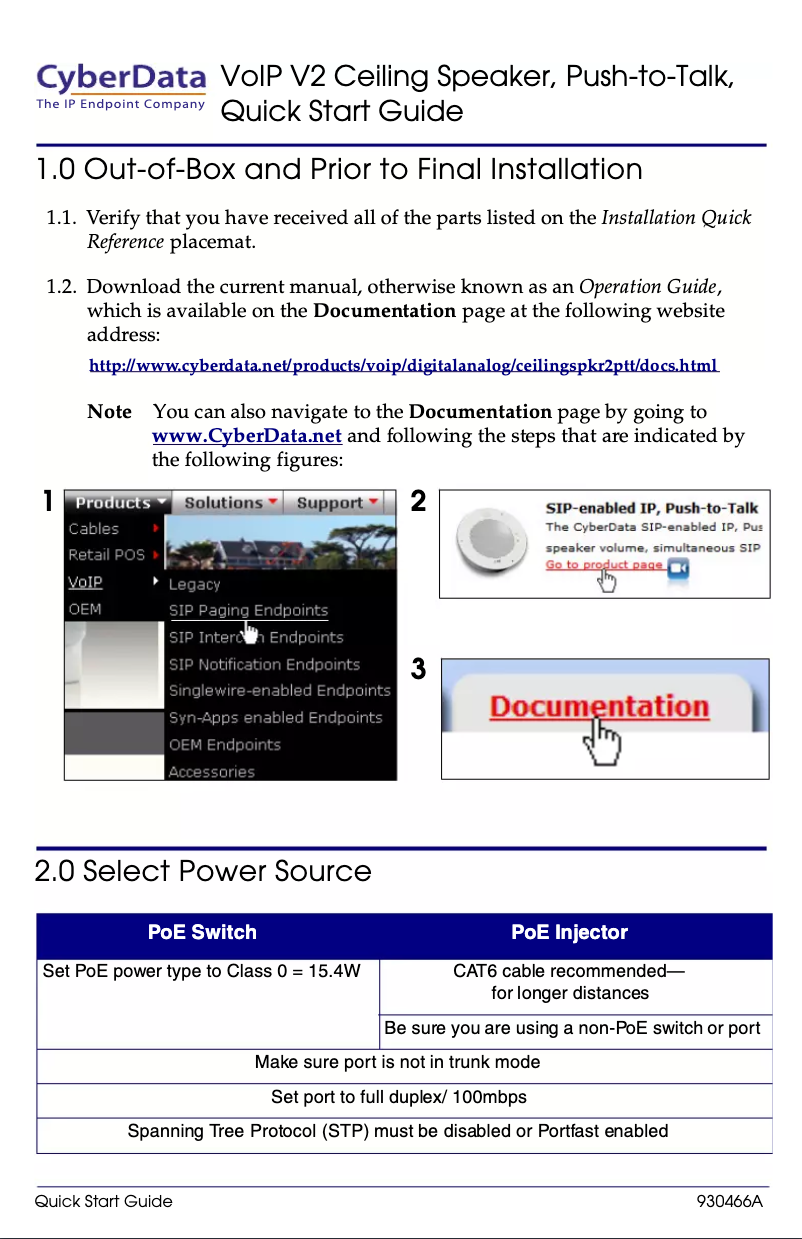 Page 1 de la notice Manuel utilisateur CyberData Systems 011180