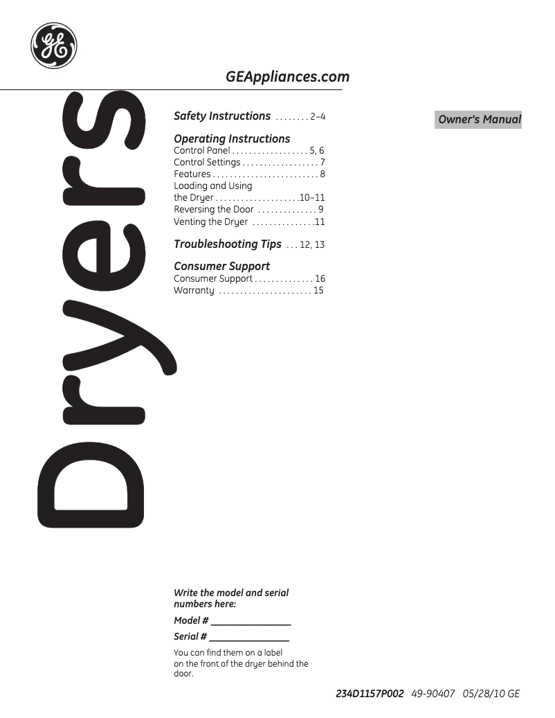 Página 1 del manual Manual de uso y mantenimiento GE GTDX400GDWS