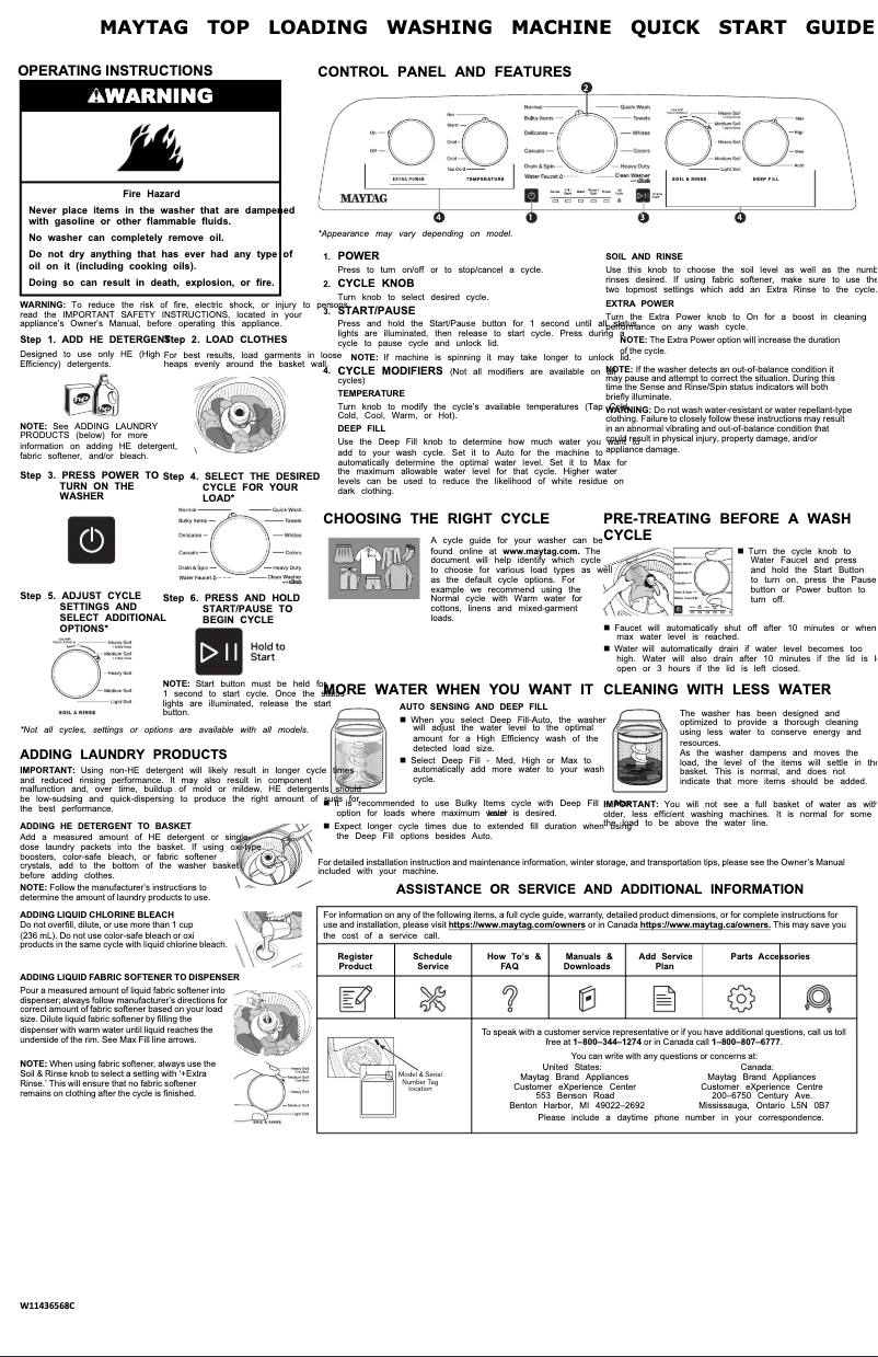 Page 1 de la notice Guide de démarrage rapide Maytag MVW5435PW